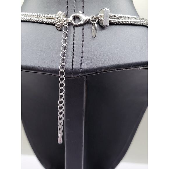 Lia Sophia Heart Pendant Necklace Silver Tone Rhinestone Double Braided Chain - Picture 7 of 9